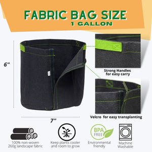 5 Pack 1-Gallon Transplanter Fabric Pot Closure & Short Green Handles