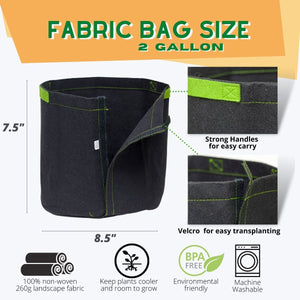 5 Pack 2-Gallon Transplanter Fabric Pot Closure & Short Green Handles